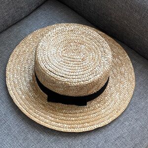 Reformation Straw Boater Hat with Black Band